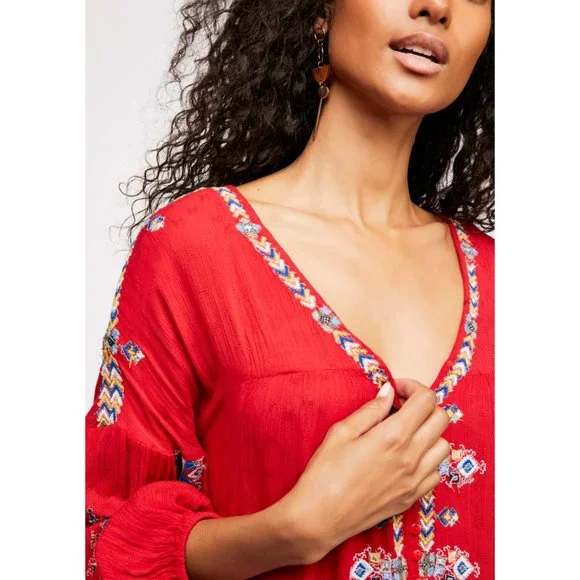 NWT Free People Arianna Embroidered Tunic / Red - Picture 3 of 5